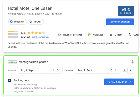Google Hotel Ads Beispiel
